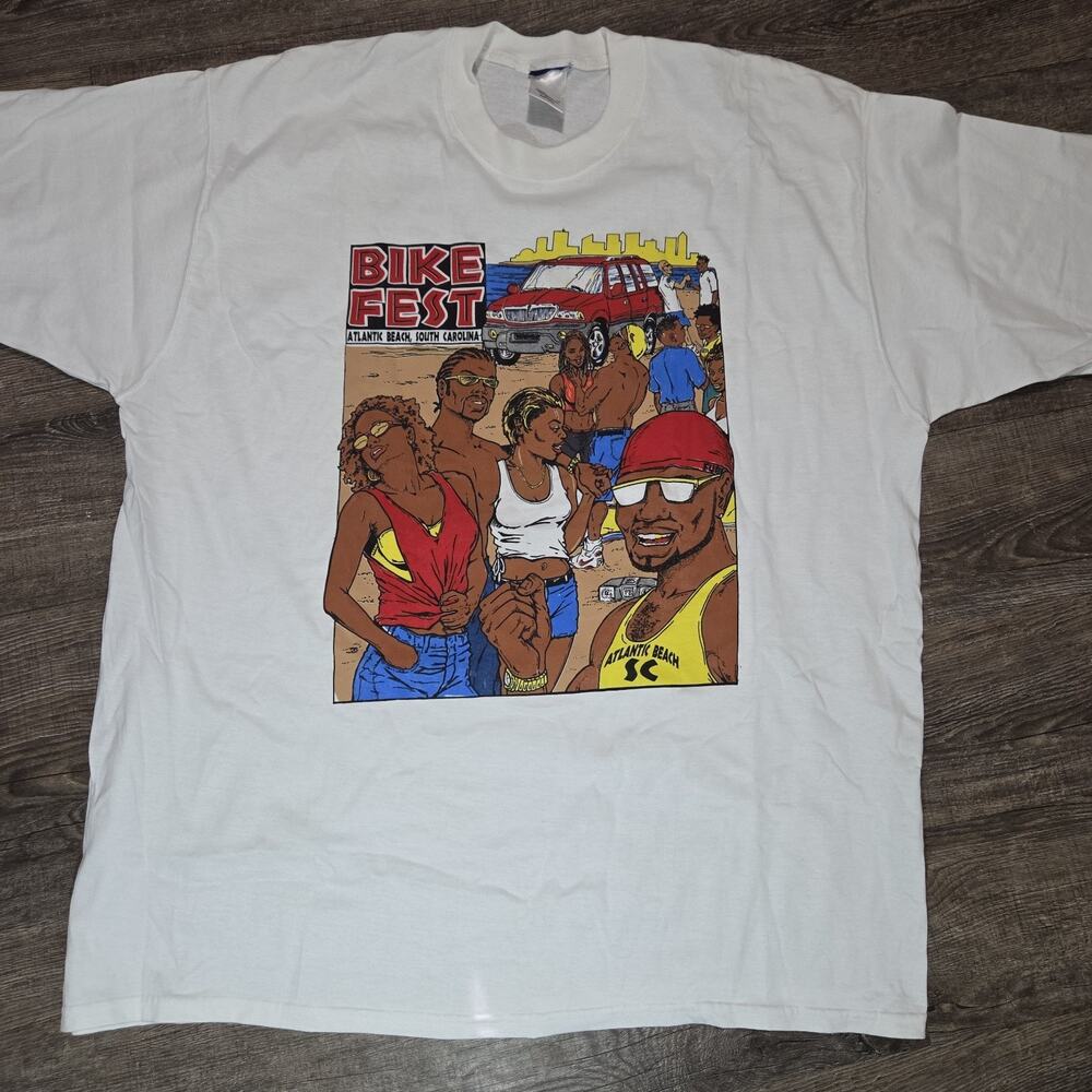 Vintage Bike Fest T-Shirt XXL Atlantic Beach SC Black Bike Week 1999 Cartoon